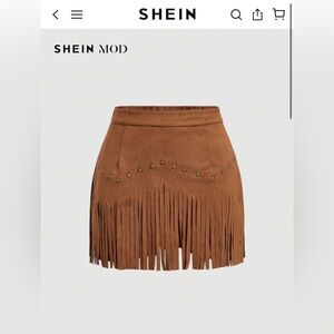 SHEIN Mod Tan Fringe Mini Skirt